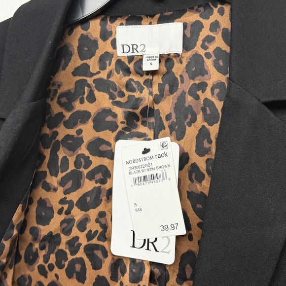 Black Tailored Silhouette Blazer Long Vest Leopard Print Lagenlook Dark Academia - Picture 2 of 10